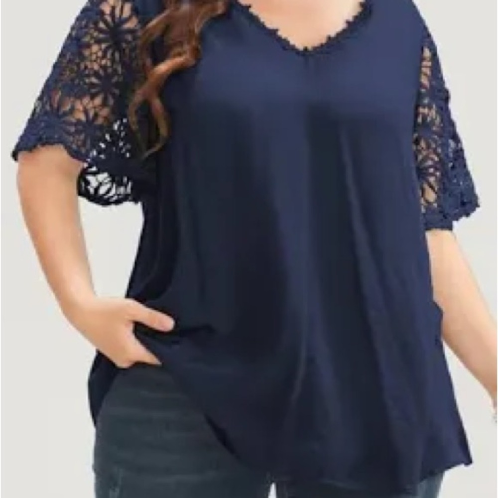 Bloomchic Lace Sleeve C Neck Blouse 14-16/1X